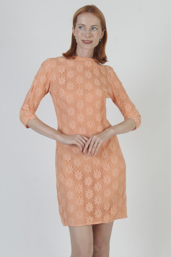 Vintage 60s Peach Floral Lace Mini Dress: Cocktai… - image 4