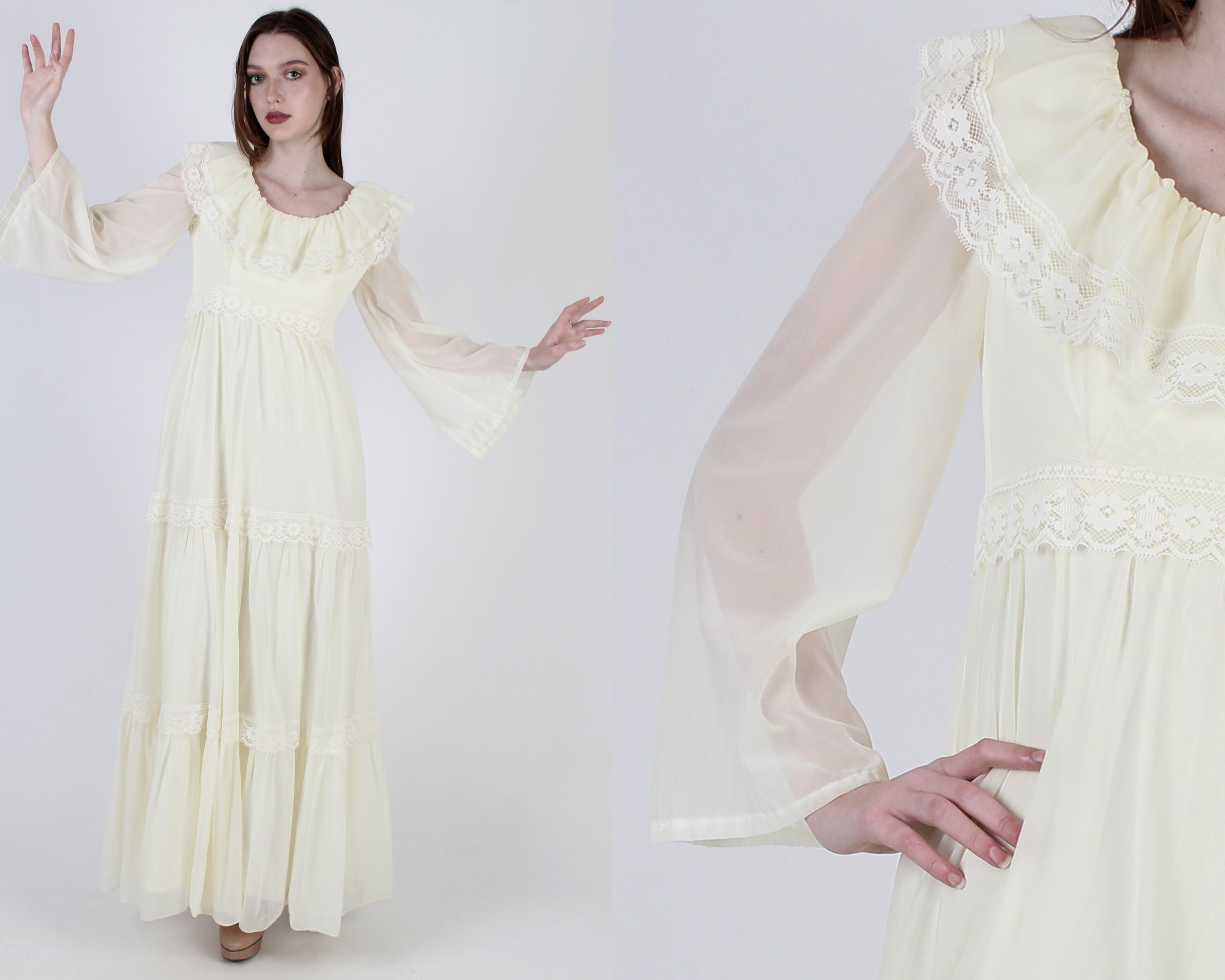 Wide Bell Sleeve Maxi Dress / 70s 
