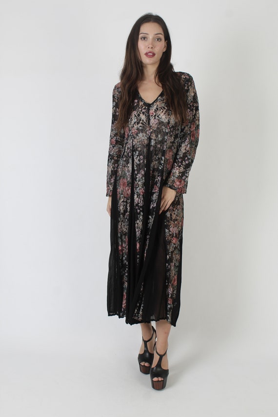 90s Pink & Black Sheer Ruffle Dress main image 1