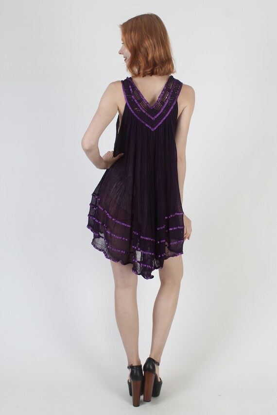 Purple Mexican Gauze Mini Dress Lightweight Thin … - image 6
