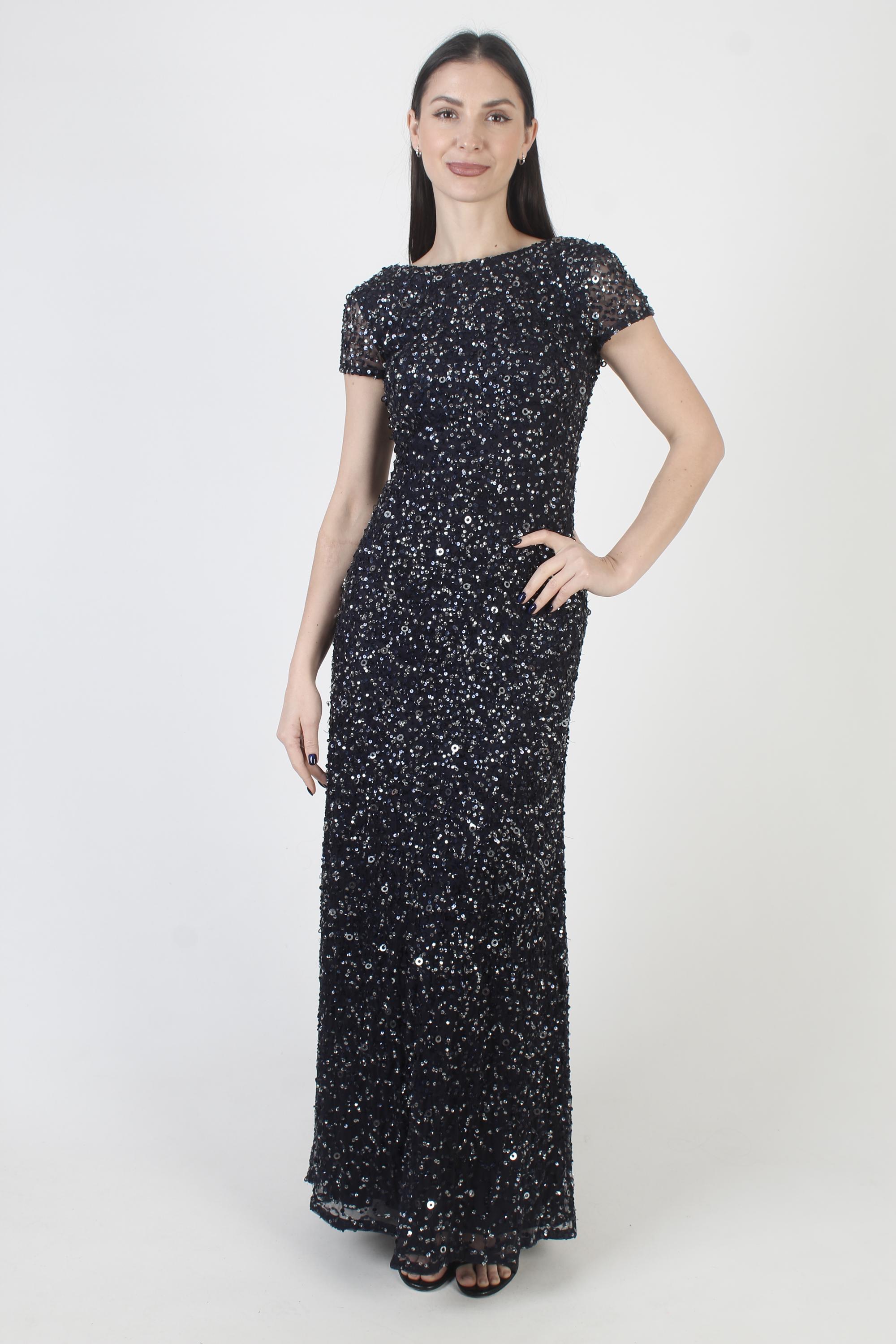 adrianna papell blue sequin dress Adrianna Papell Womens Sequined One Shoulder Formal Dress Blue 4
