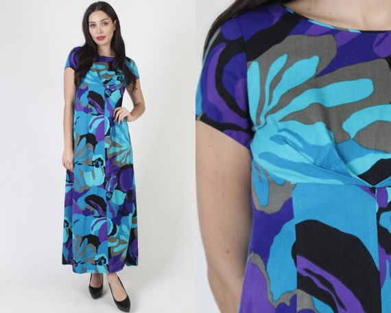 Liberty House Of Hawaii By Sydney Tiki Party Dress Op Art Floral Luau Outfit Vintage 70s Hawaiian Party MuuMuu Size 8