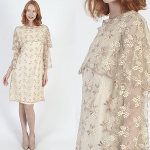 Mini-robe illusion tout en dentelle vintage des années 60 élégante robe à manches cloche transparente matière robe moderne du milieu du siècle