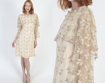 All Lace Illusion Mini Dress Vintage 60s Elegant Bell Sleeve Frock See Through Sheer Material Mid Century Modern Dress