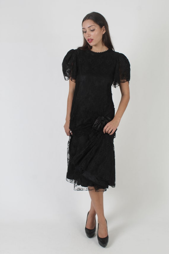 80s Gothic Wedding Dress / Sheer Black Lace Medie… - image 4