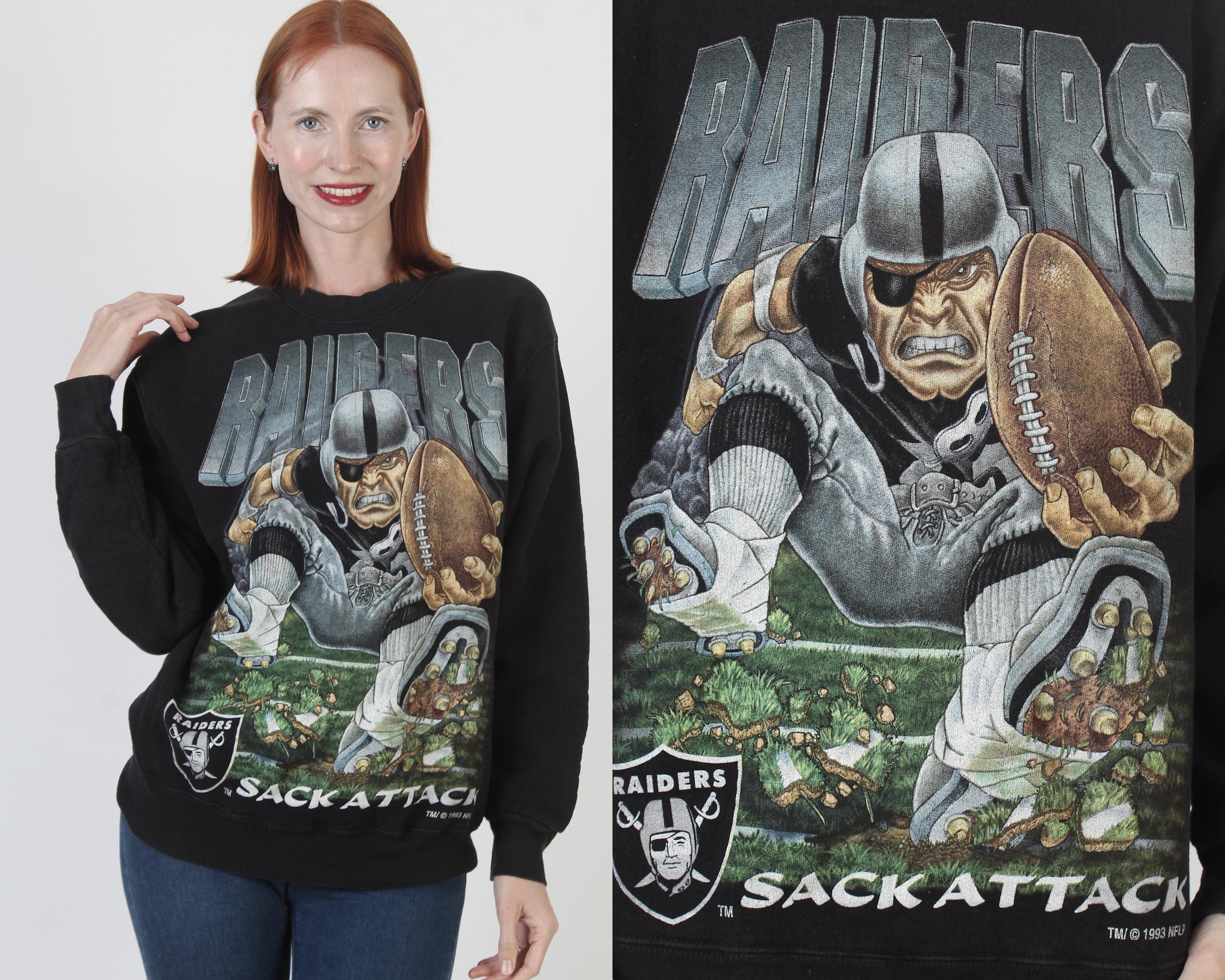 90s RAIDERS USA製 SALEM スウェット フェード NFL XL Raiders Sack Attack Sweatshirt, Vintage 90s Crewneck, 1993 Salem