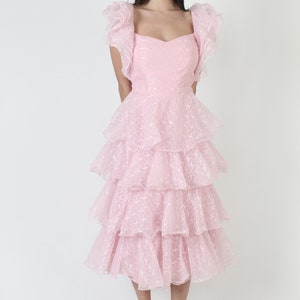 Cotton Candy Pink geschichtetes Abschlussballkleid, Vintage Avantgarde Abendkleid, 70er Jahre Schule Tanz Outfit Bild 5