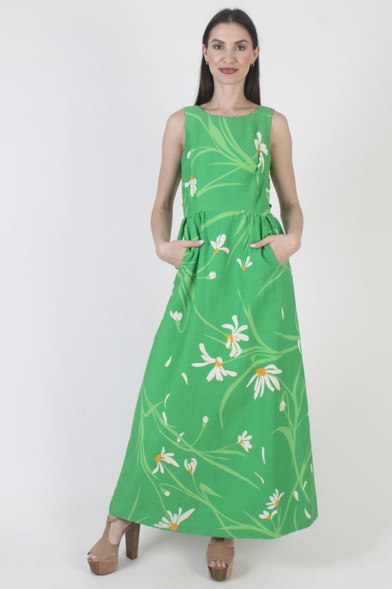 cocktail dresses honolulu Malia Brand Dress, Vintage Tiki Party, Hawaiian Cotton Sundress With Pockets Hawaiian dresses Boho Chic Garden Dress Embellishment_Tiered Skirt more relaxed mood Color:Blue/Green Stripe