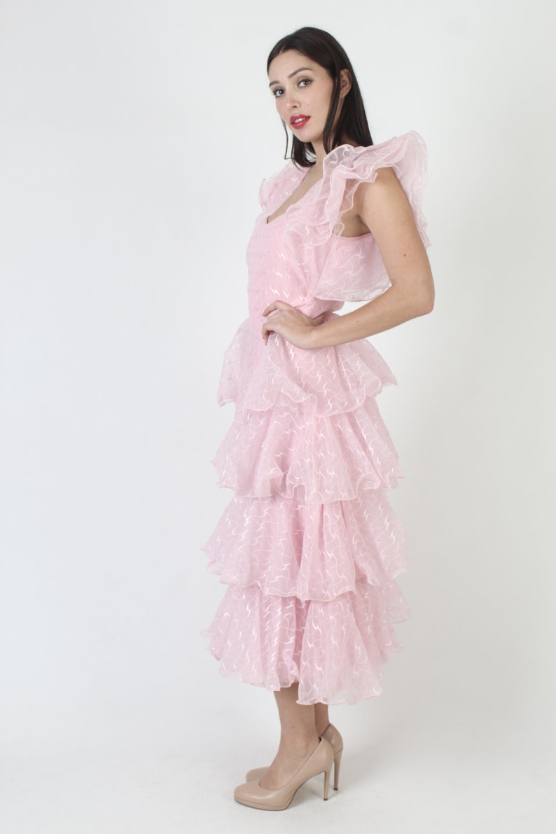 Cotton Candy Pink geschichtetes Abschlussballkleid, Vintage Avantgarde Abendkleid, 70er Jahre Schule Tanz Outfit Bild 6