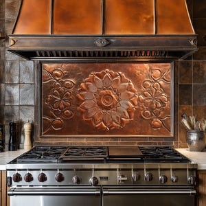 Dosseret de cuisine aspect cuivre, panneau de dosseret de cuisine trempé, couvercle arrière de poêle pour derrière la cuisinière, dosserets, crédence, décoration de cuisine