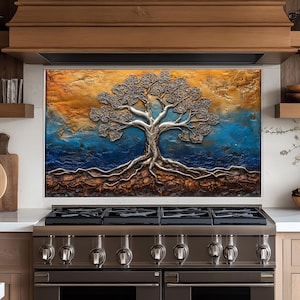 Panneau de dosseret de cuisine Tree of Life,couvercle arrière de la cuisinière,couvercle supérieur en verre pour crédence de cuisinière,planche à découper et plan de travail,dosseret carreau