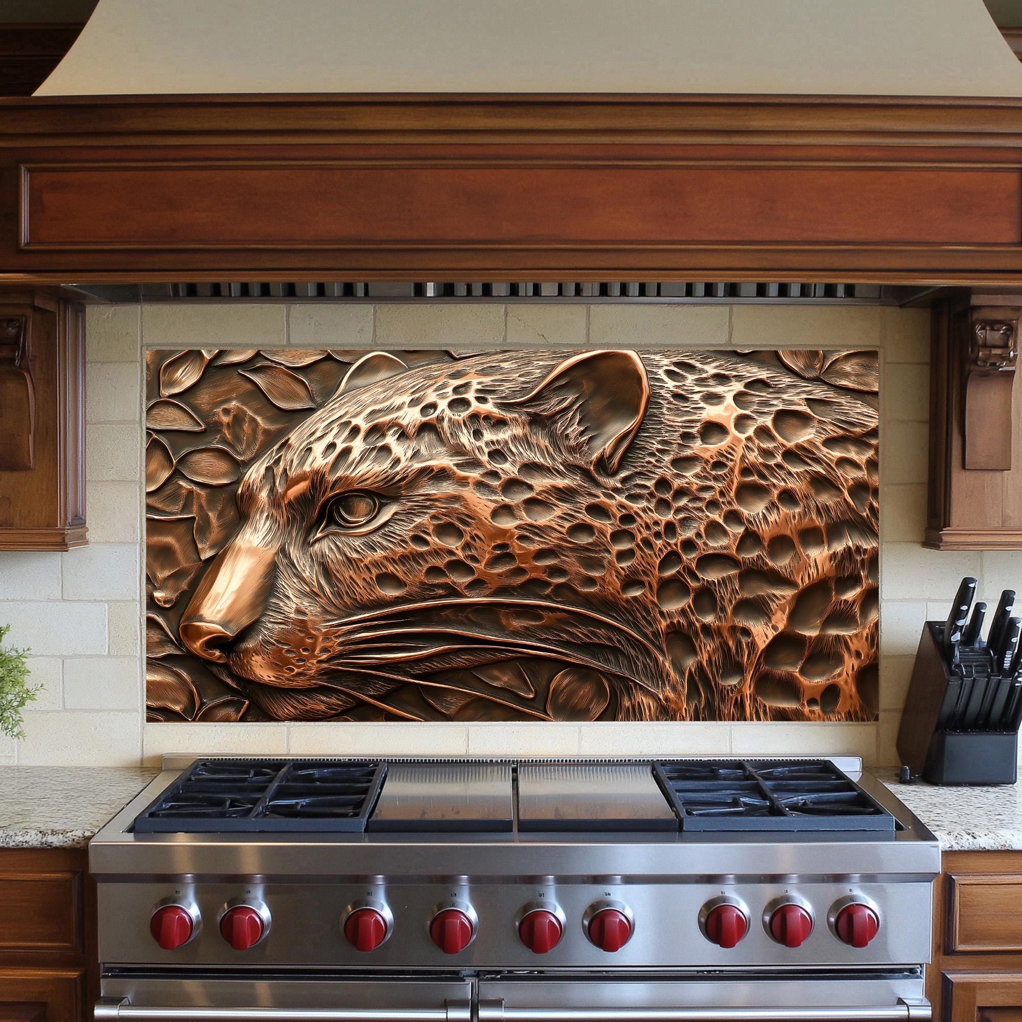 Copper Leopard Glass Kitchen Backsplash Behind Stove,stove Backsplash ...