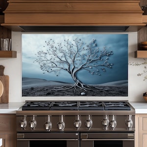 Panneau de dosseret de cuisine Tree of Life,couvercle arrière de la cuisinière,couvercle supérieur en verre pour crédence de cuisinière,planche à découper et plan de travail,dosseret carreau