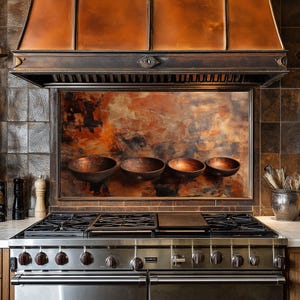 Dosseret de cuisine en cuivre pour cuisinière, coque arrière de cuisinière, crédence en verre, couvercle supérieur de cuisinière, dosseret en carrelage, décoration de cuisine, planche à découper