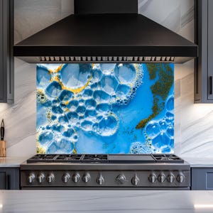 Carrelage bleu pour dosseret de poêle en verre trempé,Couvercle arrière de poêle,Décoration de cuisine,Couvercle supérieur de poêle,Carrelage pour dosseret de cuisine,Créage de crédence,Dosserets