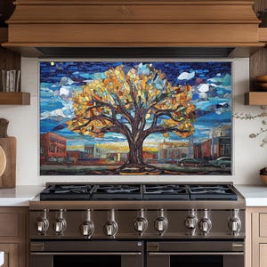 Panneau de dosseret de cuisine Tree of Life,couvercle arrière de la cuisinière,couvercle supérieur en verre pour crédence de cuisinière,planche à découper et plan de travail,dosseret carreau