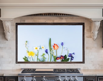 Floral Tempered Glass Backsplash, Stove Back Cover, Spring Kitchen Decor, Heat Resistant Splashback Panel, Colorful Wall Art,Backsplashes