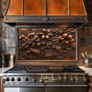 Copper Flowers Glass Backsplash,Tempered Glass Backpslash for Kitchen,Kitchen Backsplash Behind Stove,Splashback Stove Back Cover,Backsplash