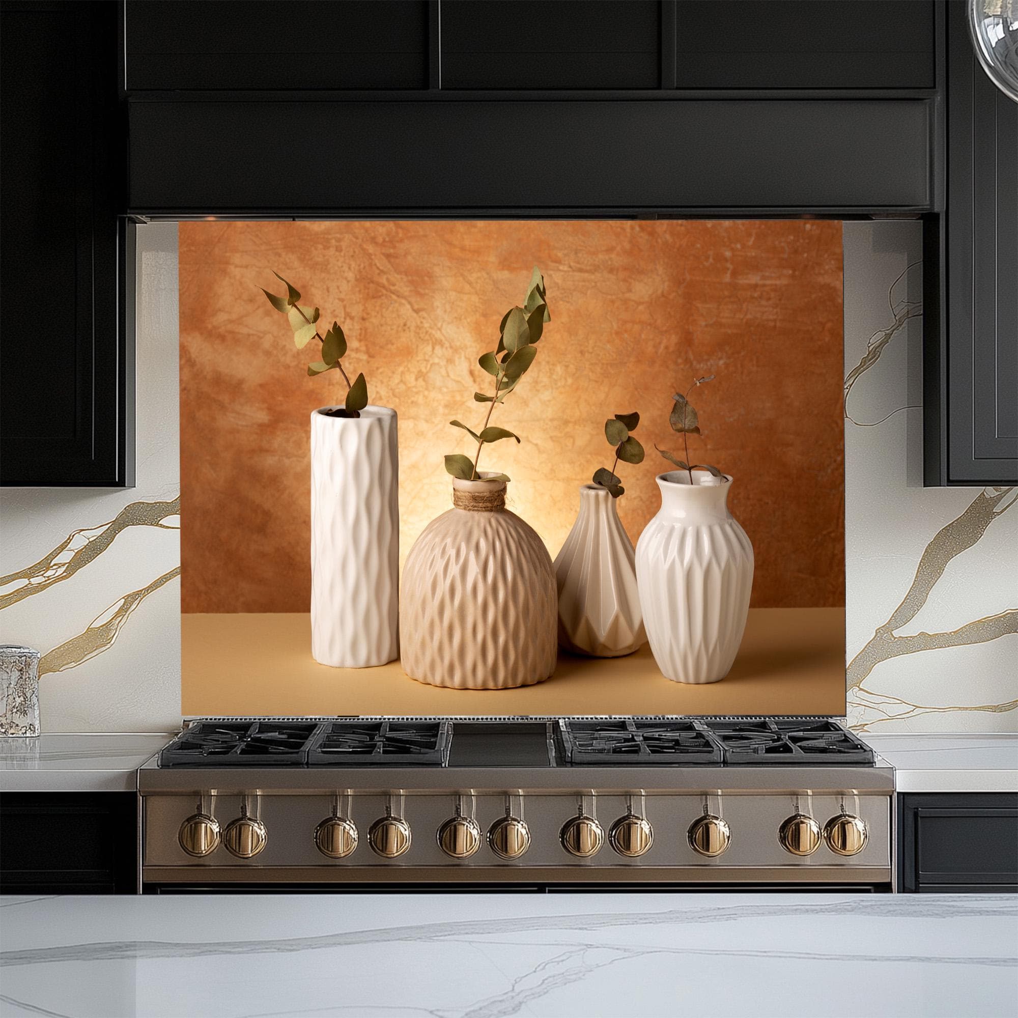 Neutral Kitchen Splash Back Neutral Vase Backsplash Panel, Modern Kitchen Wall Art, Tempered Glass ...