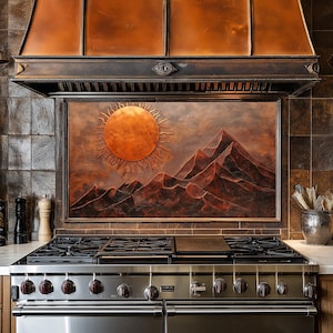 Copper Mountain, dosseret de cuisine en verre solaire derrière la cuisinière, dosseret de poêle pour crédence de cuisine pour couvercle de cuisinière, dosserets