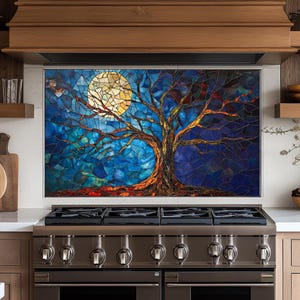 Panneau de dosseret de cuisine Tree of Life,couvercle arrière de la cuisinière,couvercle supérieur en verre pour crédence de cuisinière,planche à découper et plan de travail,dosseret carreau