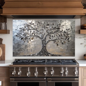 Panneau de dosseret de cuisine Tree of Life,couvercle arrière de la cuisinière,couvercle supérieur en verre pour crédence de cuisinière,planche à découper et plan de travail,dosseret carreau