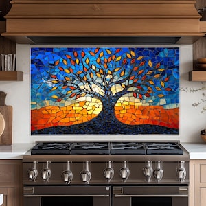 Panneau de dosseret de cuisine Tree of Life,couvercle arrière de la cuisinière,couvercle supérieur en verre pour crédence de cuisinière,planche à découper et plan de travail,dosseret carreau