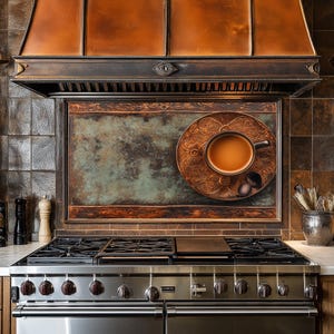 Dosseret de cuisine en verre et cuivre café derrière la cuisinière, dosseret de poêle pour crédence de cuisine pour couvercle supérieur de cuisinière, dosserets, crédence