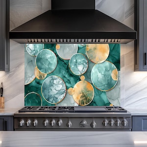 Carrelage en verre trempé pour dosseret de poêle en marbre, Cache arrière de poêle, Décoration de cuisine, Cache supérieur de poêle, Carrelage pour dosseret de cuisine, Crédence, Dosserets