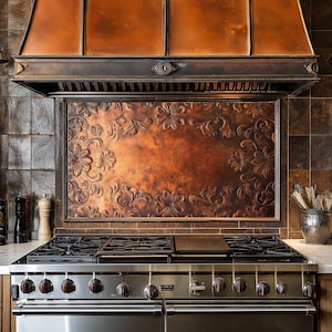 Dosseret de cuisine aspect cuivre, panneau de dosseret de cuisine trempé, couvercle arrière de poêle pour derrière la cuisinière, dosserets, crédence, décoration de cuisine
