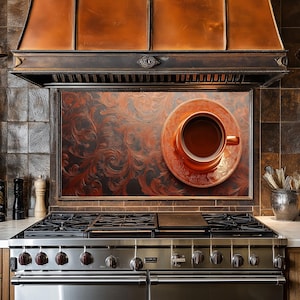Dosseret de cuisine en verre et cuivre café derrière la cuisinière, dosseret de poêle pour crédence de cuisine pour couvercle supérieur de cuisinière, dosserets, crédence