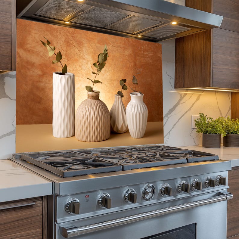 Neutral Kitchen Splash Back Neutral Vase Backsplash Panel, Modern Kitchen Wall Art, Tempered Glass ...