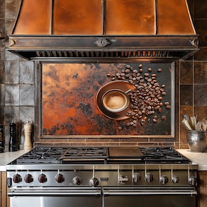 Tempered Glass Copper Coffee Kitchen Backsplash Behind Stove,Stove Backsplash for Kitchen Splashback for Stove Back Cover,Backsplashes