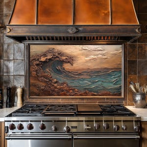 Dosseret de cuisine en cuivre pour cuisinière, coque arrière de cuisinière, crédence en verre, couvercle supérieur de cuisinière, dosseret en carrelage, décoration de cuisine, planche à découper