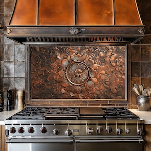 Dosseret de cuisine aspect cuivre, panneau de dosseret de cuisine trempé, couvercle arrière de poêle pour derrière la cuisinière, dosserets, crédence, décoration de cuisine