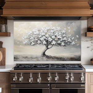 Panneau de dosseret de cuisine Tree of Life,couvercle arrière de la cuisinière,couvercle supérieur en verre pour crédence de cuisinière,planche à découper et plan de travail,dosseret carreau
