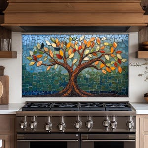 Panneau de dosseret de cuisine Tree of Life,couvercle arrière de la cuisinière,couvercle supérieur en verre pour crédence de cuisinière,planche à découper et plan de travail,dosseret carreau