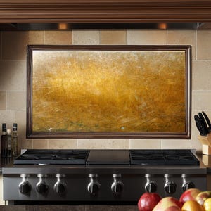 Achterkant van goudkleurig glas, achterklep hittebestendig fornuis, spatscherm keuken gehard, modern gouden keukendecor