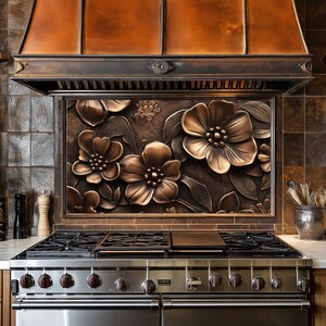 Copper Flowers Glass Kitchen Backsplash Behind Stove,Stove Backsplash for Kitchen Splashback for Stove Top Cover,Backsplashes,Splashback