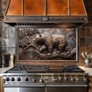 Copper Bear Tempered Glass Kitchen Backsplash Behind Stove,Stove Backsplash for Kitchen Splashback for Stove Top Cover,Backsplashes