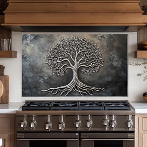 Panneau de dosseret de cuisine Tree of Life,couvercle arrière de la cuisinière,couvercle supérieur en verre pour crédence de cuisinière,planche à découper et plan de travail,dosseret carreau