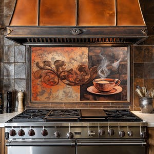 Tempered Glass Copper Coffee Kitchen Backsplash Behind Stove,Stove Backsplash for Kitchen Splashback for Stove Back Cover,Backsplashes