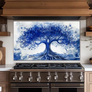 Panneau de dosseret de cuisine Tree of Life,couvercle arrière de la cuisinière,couvercle supérieur en verre pour crédence de cuisinière,planche à découper et plan de travail,dosseret carreau