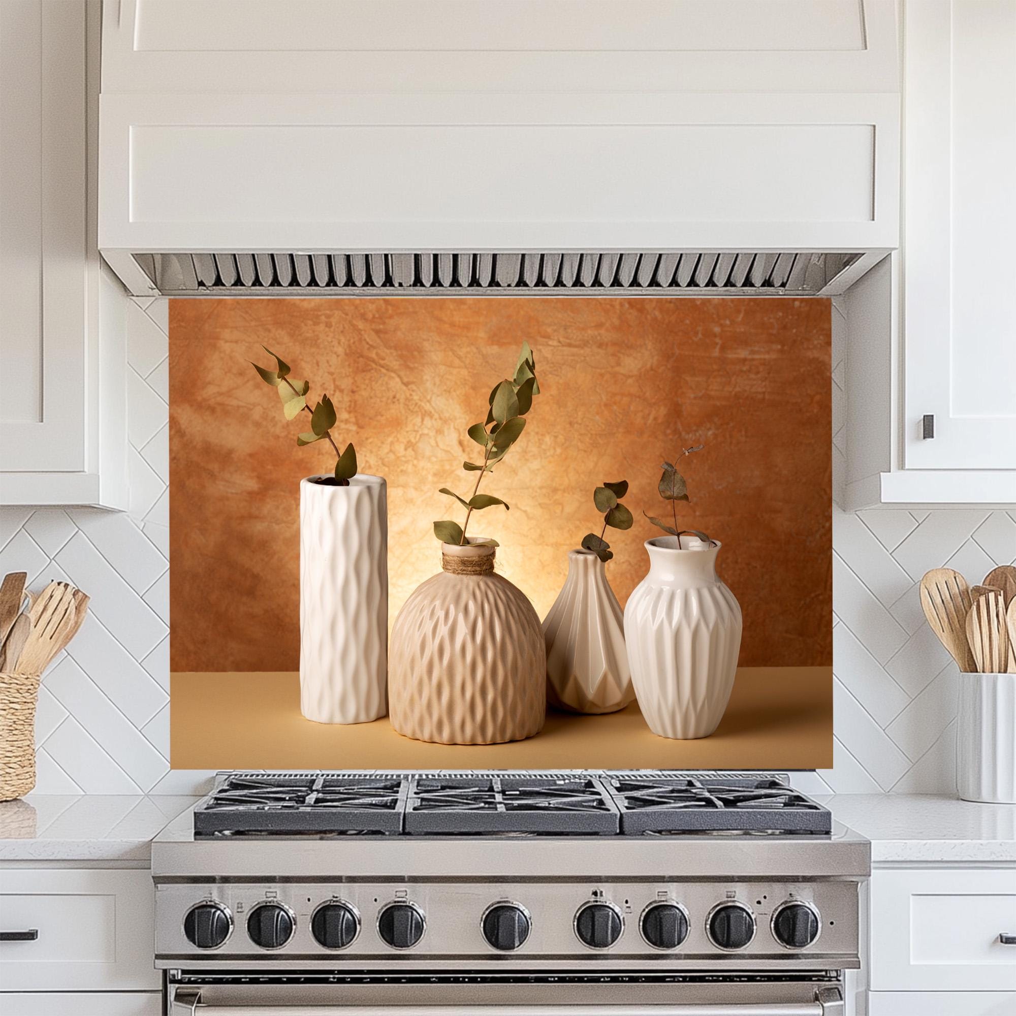 Neutral Kitchen Splash Back Neutral Vase Backsplash Panel, Modern Kitchen Wall Art, Tempered Glass ...