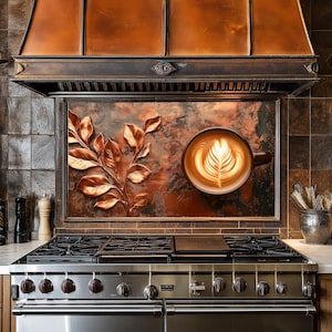 Copper Coffee Leaf Tempered Glass Kitchen Backsplash Behind Stove,Stove Backsplash for Kitchen Splashback for Stove Back Cover,Backsplashes
