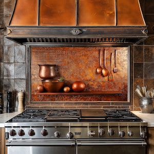 Dosseret de cuisine en cuivre pour cuisinière, coque arrière de cuisinière, crédence en verre, couvercle supérieur de cuisinière, dosseret en carrelage, décoration de cuisine, planche à découper