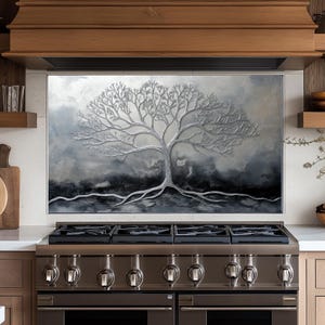 Panneau de dosseret de cuisine Tree of Life,couvercle arrière de la cuisinière,couvercle supérieur en verre pour crédence de cuisinière,planche à découper et plan de travail,dosseret carreau