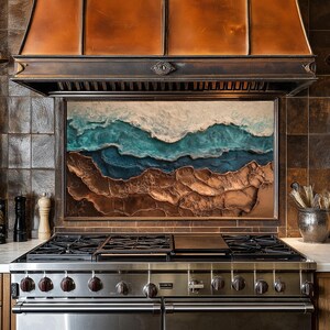 Dosseret de cuisine en cuivre pour cuisinière, coque arrière de cuisinière, crédence en verre, couvercle supérieur de cuisinière, dosseret en carrelage, décoration de cuisine, planche à découper