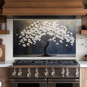 Panneau de dosseret de cuisine Tree of Life,couvercle arrière de la cuisinière,couvercle supérieur en verre pour crédence de cuisinière,planche à découper et plan de travail,dosseret carreau