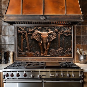 Dosseret de cuisine en verre éléphant cuivré derrière la cuisinière, crédence de poêle pour crédence de cuisine pour couvercle de cuisinière, dosserets, crédence